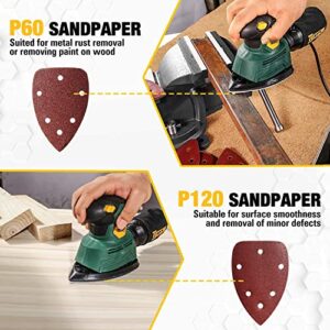 TECCPO Detail Sander, 14,000 OPM Compact Electric Sander with 12Pcs Sandpapers, Efficient Dust Collection System, Multi-Function 1.1Amp Hand Sander for Woodworking -TAMS22P