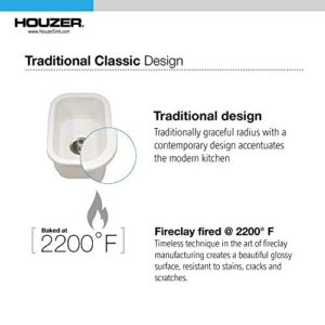 Houzer Platus Fireclay Bar Sink - 13 Inch Undermount Single Bowl Sink for Kitchen or Bar, Durable, Chip and Crack Resistant, Essential for Home or Apartment - PTB-1318 WH