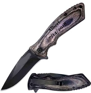 elk ridge personalized free engraving - grey pakkawood handle pocket knife