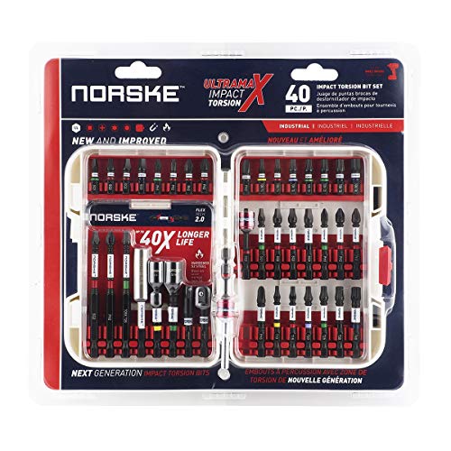 Norske Tools 40pcs Screwdriver Bit Set, Impact Torsion, PH Bits, SQ Bits, Torx Bits, Magnetic PH & SQ Float Collar, Socket Adapters, Nutsetters and Magnetic Bit Holder