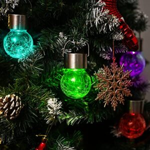 GIGALUMI 8 Pack Solar Hanging Lights, Christmas Decoration Lights with Multi-Color Changing Cracked Glass Hanging Ball Solar Outdoor Lights Waterproof Solar Lanterns for Garden, Yard, Patio, Lawn