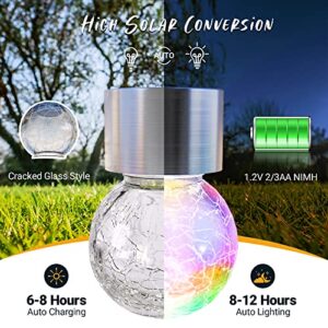 GIGALUMI 8 Pack Solar Hanging Lights, Christmas Decoration Lights with Multi-Color Changing Cracked Glass Hanging Ball Solar Outdoor Lights Waterproof Solar Lanterns for Garden, Yard, Patio, Lawn
