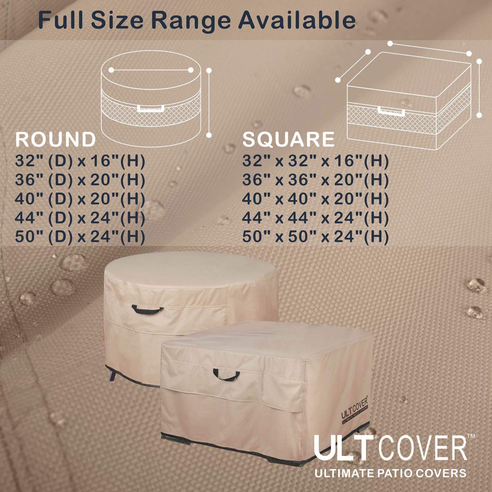 ULTCOVER Patio Fire Pit Table Cover Square 44 inch Outdoor Waterproof Fire Bowl Cover