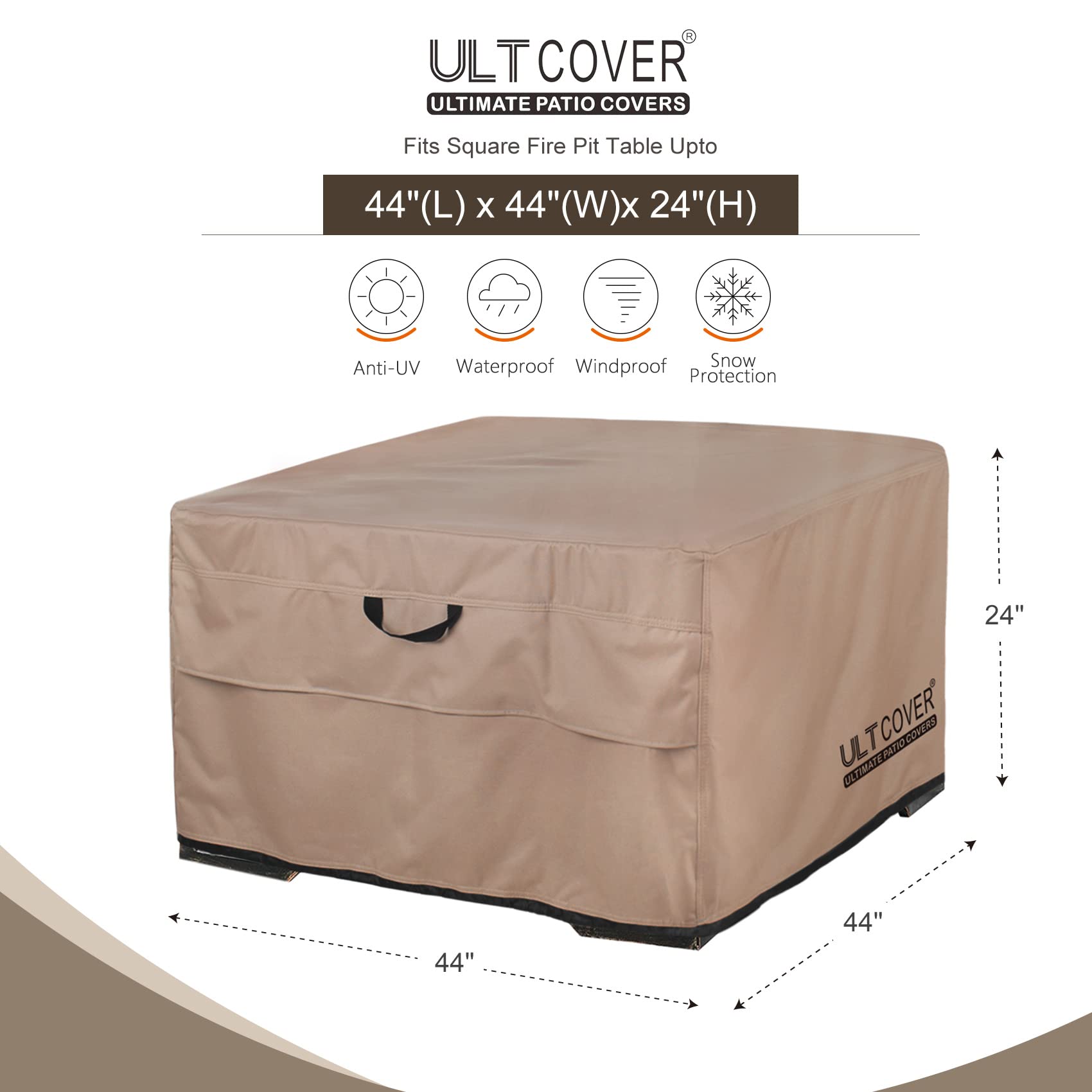 ULTCOVER Patio Fire Pit Table Cover Square 44 inch Outdoor Waterproof Fire Bowl Cover