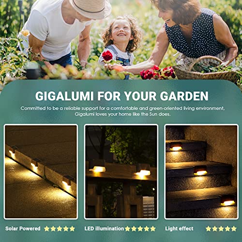 GIGALUMI 12 Pcs Solar Deck Lights, Bronze Finished Waterproof Led Solar Lamp for Outdoor Pathway, Yard, Patio, Stairs, Step and Fences. (Warm White)