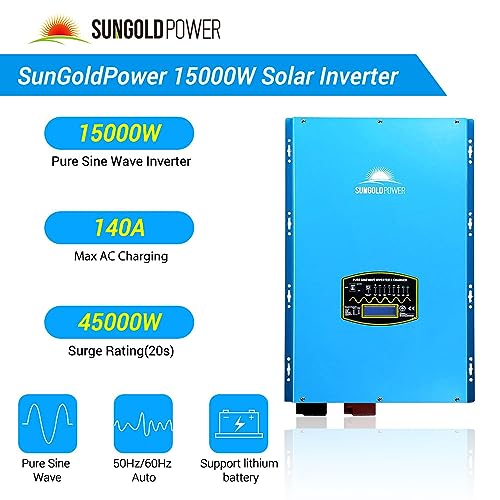 SUNGOLDPOWER 15000W 48V Inverter charger, Input 240V AC,Output 120/240V Split Phase Pure Sine Wave Inverter, Low Frequency Inverter, Heavy Duty Inverter for off Grid System（MPPT excluded）