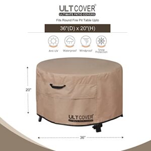 ULTCOVER Patio Fire Pit Table Cover Round 36 inch Outdoor Waterproof Fire Bowl Cover