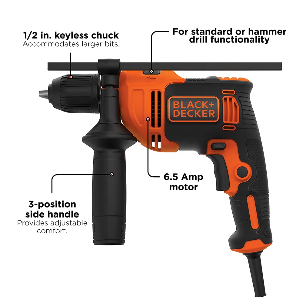 BLACK+DECKER Hammer Drill, 6.5-Amp, 1/2-Inch (BEHD201)