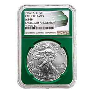 2016 silver eagle green holder early releases $1 ms-69 ngc