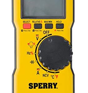 Sperry Instruments DM6850T Digital Multimeter, Thin, TRMS, Bluetooth, Autoranging, 600 V AC/DC, 10A Current, Con﻿Tinuity, Resistance, Capacitance, Frequency, Temperature