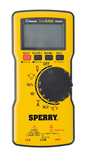 Sperry Instruments DM6850T Digital Multimeter, Thin, TRMS, Bluetooth, Autoranging, 600 V AC/DC, 10A Current, Con﻿Tinuity, Resistance, Capacitance, Frequency, Temperature