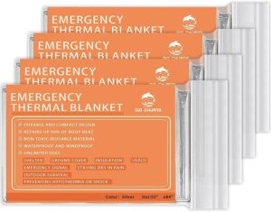 qio chuang emergency mylar thermal blankets -space blanket survival kit camping blanket (4-pack). perfect for outdoors, hiking, survival, bug out bag ，marathons or first aid 1