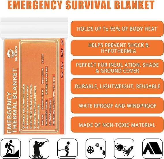 QIO CHUANG Emergency Mylar Thermal Blankets -Space Blanket Survival kit Camping Blanket (4-Pack). Perfect for Outdoors, Hiking, Survival, Bug Out Bag ，Marathons or First Aid 1