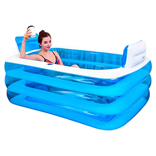 Gweaty XL Blue Color Inflatable Bathtub Plastic Portable Foldable Bathtub Soaking Bathtub Home SPA Bath, 160x120x60cm