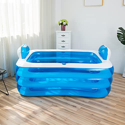 Gweaty XL Blue Color Inflatable Bathtub Plastic Portable Foldable Bathtub Soaking Bathtub Home SPA Bath, 160x120x60cm