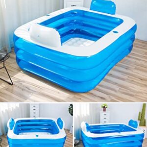 Gweaty XL Blue Color Inflatable Bathtub Plastic Portable Foldable Bathtub Soaking Bathtub Home SPA Bath, 160x120x60cm