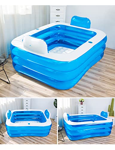 Gweaty XL Blue Color Inflatable Bathtub Plastic Portable Foldable Bathtub Soaking Bathtub Home SPA Bath, 160x120x60cm