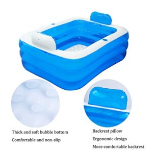 Gweaty XL Blue Color Inflatable Bathtub Plastic Portable Foldable Bathtub Soaking Bathtub Home SPA Bath, 160x120x60cm