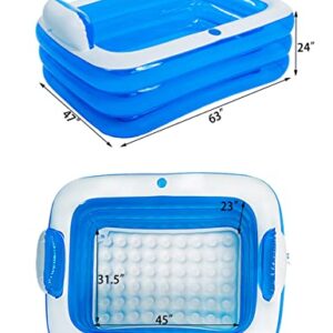 Gweaty XL Blue Color Inflatable Bathtub Plastic Portable Foldable Bathtub Soaking Bathtub Home SPA Bath, 160x120x60cm