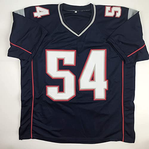 Autographed/Signed Tedy Bruschi New England Blue Football Jersey JSA COA