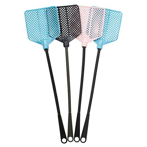 OFXDD Rubber Fly Swatter, Long Fly Swatter Pack Pest Control, Fly Swatter Heavy Duty, Assorted Colors Standard (4 Pack)