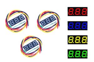 noyito 0.28 inches led ultra-small dc digital 0-100v voltmeter 3-wire battery voltage tester red blue yellow green four colors display 4.0-40 volt power supply(pack of 3) (blue)