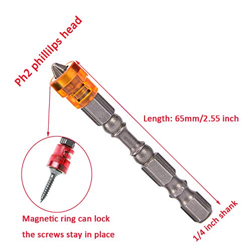 Eyech 10pcs PH2 Magnetic Phillips Cross Screwdriver Bits Set 1/4 Inch Hex Shank Plasterboard Drywall S2 Alloy Electric Power Driver Bit Set …