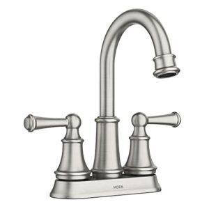moen brecklyn spot resist brushed nickel two handle centerset lavatory faucet, 3-hole bathroom sink faucet, 84162srn