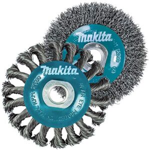 makita 2 piece - 4 inch crimped & twist wire wheel brush set for 4.5" grinders - complete conditioning for metal - 4" x 5/8-inch | 11 unc
