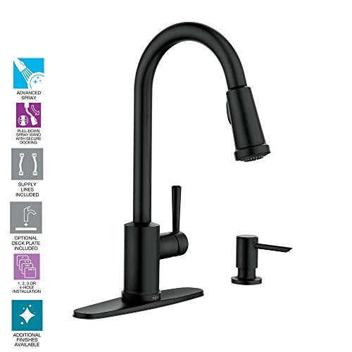 Moen Indi Single-Handle Pull-Down Sprayer Kitchen Faucet with Reflex and Power Clean in Matte Black