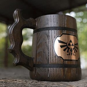 Legend Of Zelda Mug. Zelda Wooden Mug Gift. Zelda Stein. Zelda Ornament Triforce Gamer Mug. Beer Steins. Wooden Beer Tankard. Gifts for Gamer K100