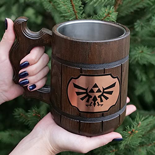 Legend Of Zelda Mug. Zelda Wooden Mug Gift. Zelda Stein. Zelda Ornament Triforce Gamer Mug. Beer Steins. Wooden Beer Tankard. Gifts for Gamer K100
