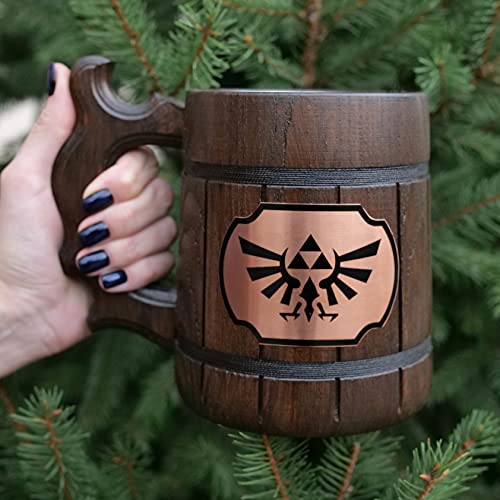 Legend Of Zelda Mug. Zelda Wooden Mug Gift. Zelda Stein. Zelda Ornament Triforce Gamer Mug. Beer Steins. Wooden Beer Tankard. Gifts for Gamer K100