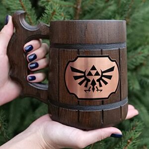 Legend Of Zelda Mug. Zelda Wooden Mug Gift. Zelda Stein. Zelda Ornament Triforce Gamer Mug. Beer Steins. Wooden Beer Tankard. Gifts for Gamer K100