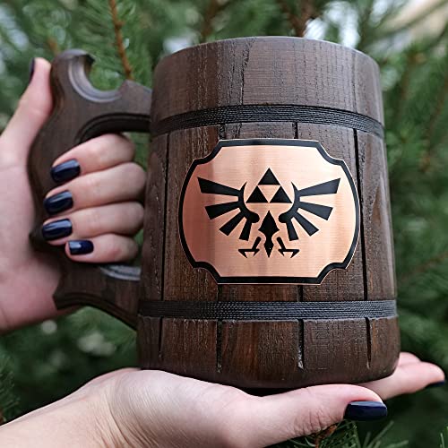 Legend Of Zelda Mug. Zelda Wooden Mug Gift. Zelda Stein. Zelda Ornament Triforce Gamer Mug. Beer Steins. Wooden Beer Tankard. Gifts for Gamer K100