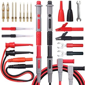 bionso 25-piece multimeter leads kit, professional and upgraded test leads set with replaceable gold-plated multimeter probes, alligator clips, test hooks and back probe pins.