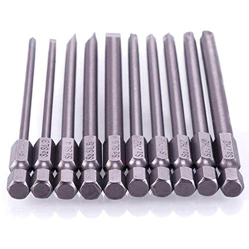 Rocaris 10pcs 1/4 Inch Hex Shank Long Magnetic Screwdriver Bits Set 4 in Power Tools (Slotted+Cross Head)