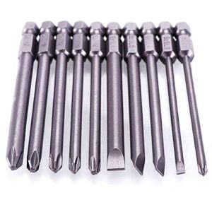 Rocaris 10pcs 1/4 Inch Hex Shank Long Magnetic Screwdriver Bits Set 4 in Power Tools (Slotted+Cross Head)