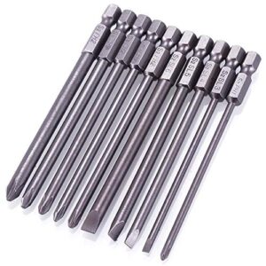 Rocaris 10pcs 1/4 Inch Hex Shank Long Magnetic Screwdriver Bits Set 4 in Power Tools (Slotted+Cross Head)