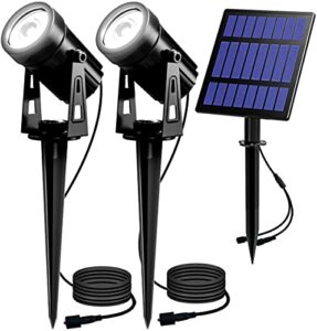 t-sun 2w solar spotlights, led solar powered landscape lights outdoor waterproof solar security wall lights auto on/off dual head light for garden yard patio(cold white)