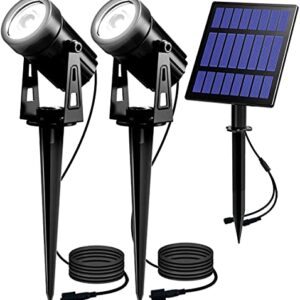 T-SUN 2W Solar Spotlights, LED Solar Powered Landscape Lights Outdoor Waterproof Solar Security Wall Lights Auto ON/Off Dual Head Light for Garden Yard Patio(Cold White)