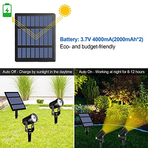 T-SUN 2W Solar Spotlights, LED Solar Powered Landscape Lights Outdoor Waterproof Solar Security Wall Lights Auto ON/Off Dual Head Light for Garden Yard Patio(Cold White)