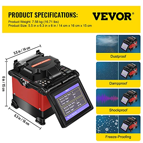 Mophorn Fiber Fusion Splicer Automatic Focus A-80S FTTH Fiber Optic Fusion Splicer Kit 5 Inch Digital LCD Screen Fusion Splicer Machine Optical Fiber Cleaver Kit