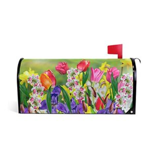 woor spring summer flowers daffodils and tulips magnetic mailbox cover garden yard home decor for outdoor standard size-18"x 20.8"