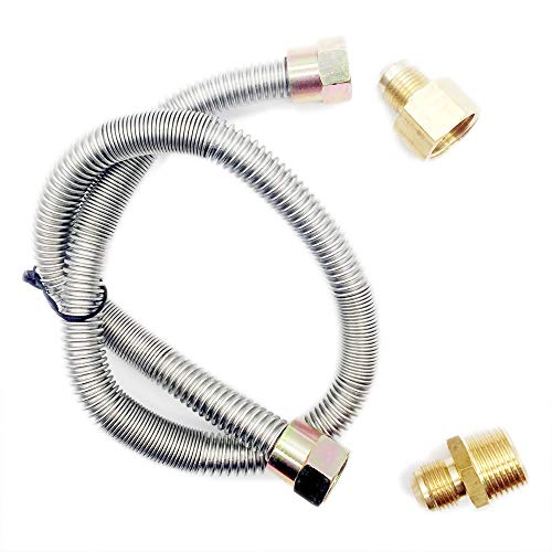 METER STAR Propane fire Pit Whistle Free Gas Flex Line for Fire Pit and Fireplace - Stainless Steel (24" Long) 1/2" NPT Male x 1/2" NPT Female Corrugated Pipe