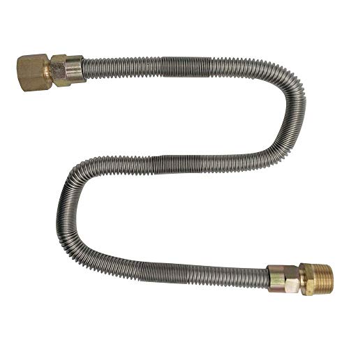 METER STAR Propane fire Pit Whistle Free Gas Flex Line for Fire Pit and Fireplace - Stainless Steel (24" Long) 1/2" NPT Male x 1/2" NPT Female Corrugated Pipe