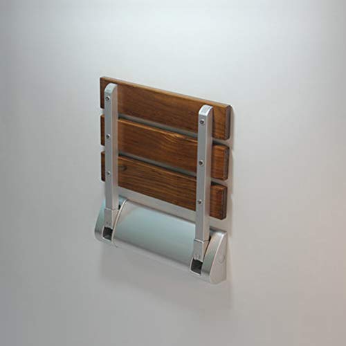 JCWANGDEFU Folding Shower Seat Wall Mounted Bathroom Bath Safety Stool Chair Bench, 12.8-Inch by 12.4-Inch, Load of 350 lbs, Teak
