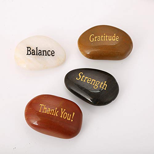 ROCKIMPACT 50PCS Engraved Rocks Different Words Inspirational Stones Bulk Faith Stones Zen Stones Gratitude Rocks Healing Prayer Stones Encouragement Rocks, 2"-3" Each