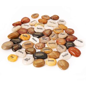 ROCKIMPACT 50PCS Engraved Rocks Different Words Inspirational Stones Bulk Faith Stones Zen Stones Gratitude Rocks Healing Prayer Stones Encouragement Rocks, 2"-3" Each