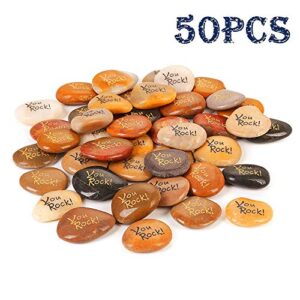 50PCS You Rock! RockImpact You Rock Gifts You are amazing Engraved Inspirational Rocks Faith Stones Novelty Gifts Appreciation Gratitude Rocks Healing Thank You Stones Wholesale Bulk You Rock, 2"-3"ea